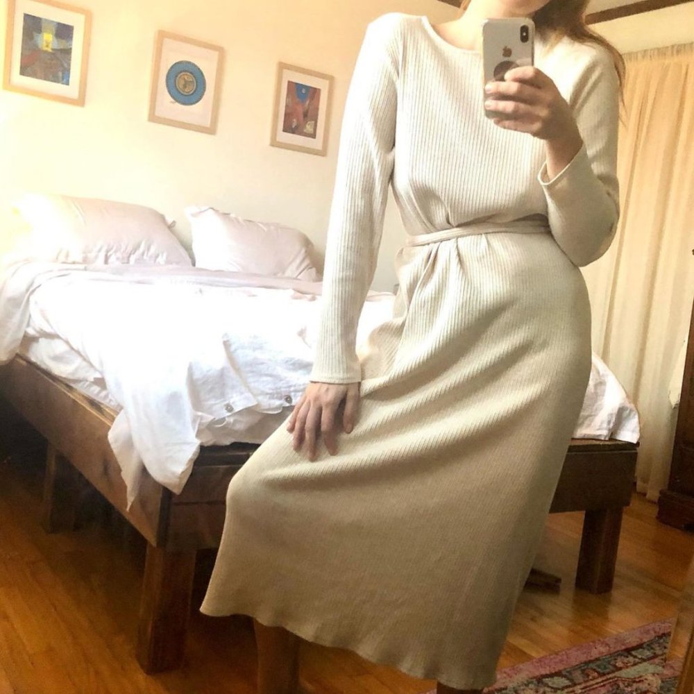 AE Large Beige Sweater Dress with Tie